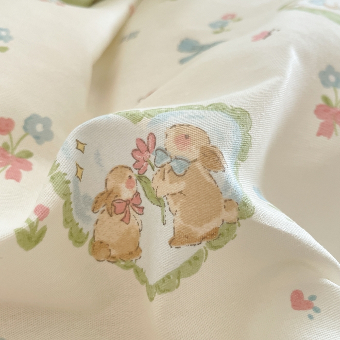 91家纺网 家纺一手货源 找家纺 吉象家纺 2025新款12868全棉印花单被套 蘑菇小兔