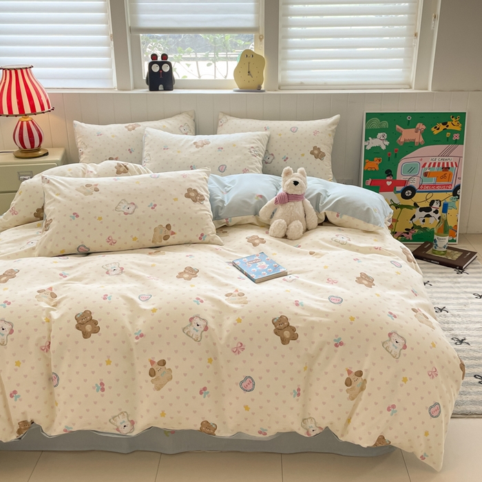 91家纺网 家纺一手货源 找家纺 吉象家纺 2025新款12868全棉印花单被套 奶油甜心熊