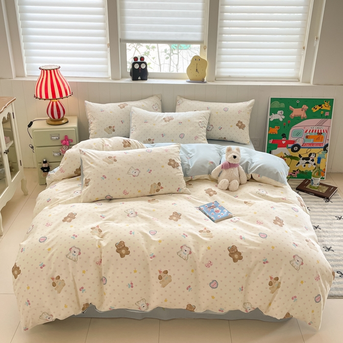 91家纺网 家纺一手货源 找家纺 吉象家纺 2025新款12868全棉印花单被套 奶油甜心熊