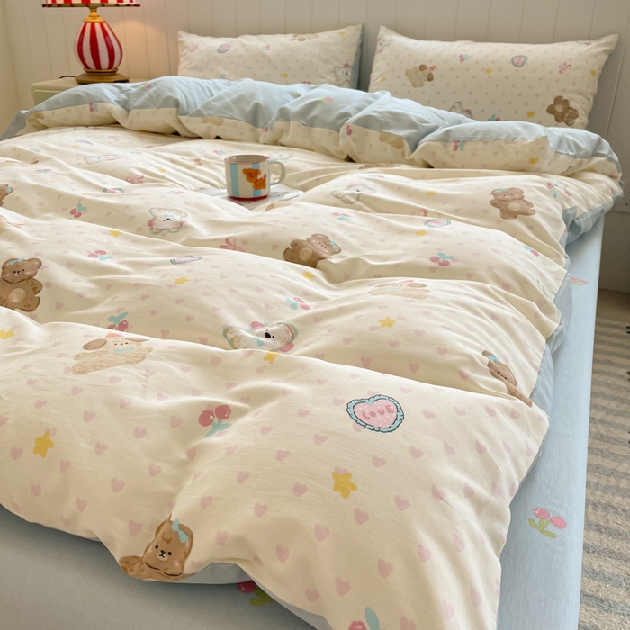 91家纺网 家纺一手货源 找家纺 吉象家纺 2025新款12868全棉印花单被套 奶油甜心熊