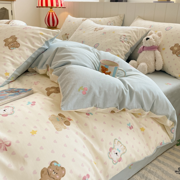 91家纺网 家纺一手货源 找家纺 吉象家纺 2025新款12868全棉印花单被套 奶油甜心熊