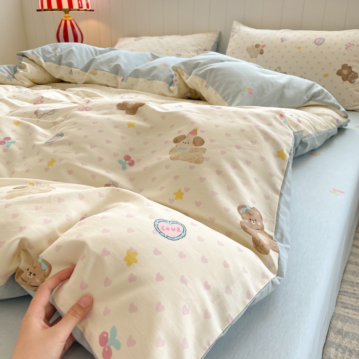 91家纺网 家纺一手货源 找家纺 吉象家纺 2025新款12868全棉印花单被套 奶油甜心熊