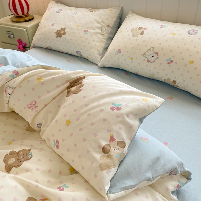 91家纺网 家纺一手货源 找家纺 吉象家纺 2025新款12868全棉印花单被套 奶油甜心熊