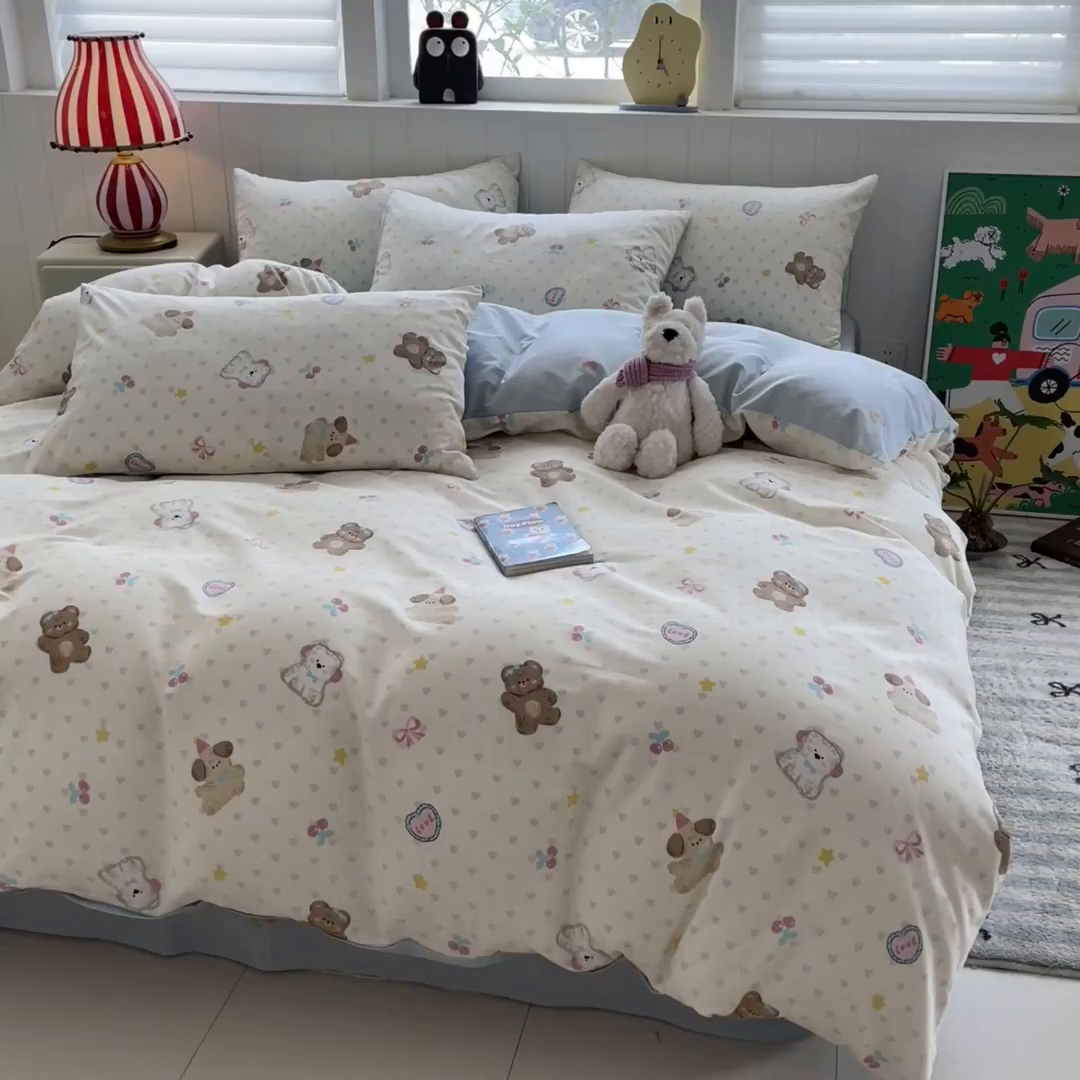91家纺网 家纺一手货源 找家纺 吉象家纺 2025新款12868全棉印花单被套 奶油甜心熊