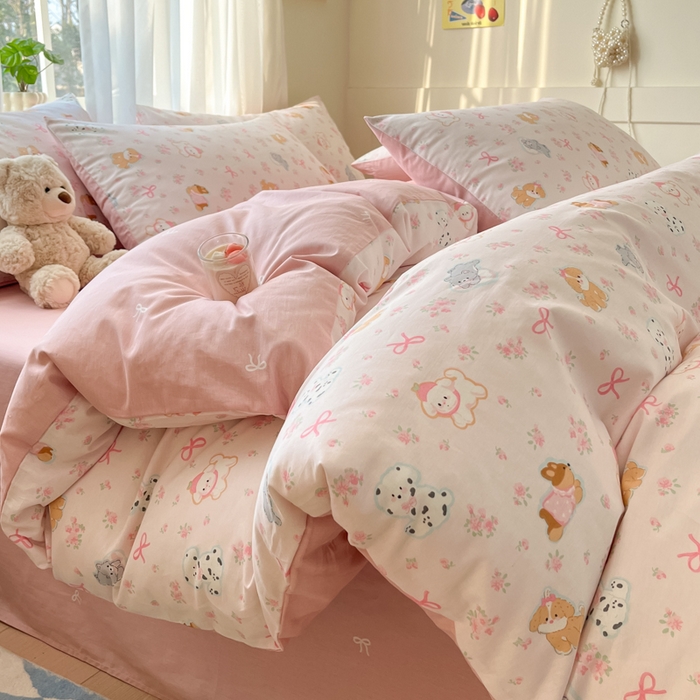 91家纺网 家纺一手货源 找家纺 吉象家纺 2025新款12868全棉印花单被套 碎花狗狗