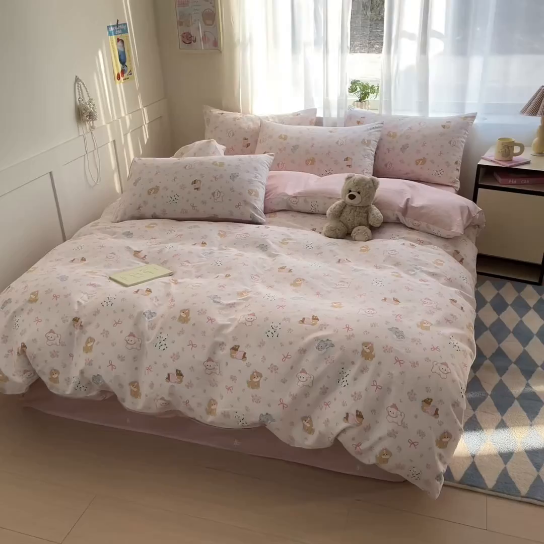 91家纺网 家纺一手货源 找家纺 吉象家纺 2025新款12868全棉印花单被套 碎花狗狗