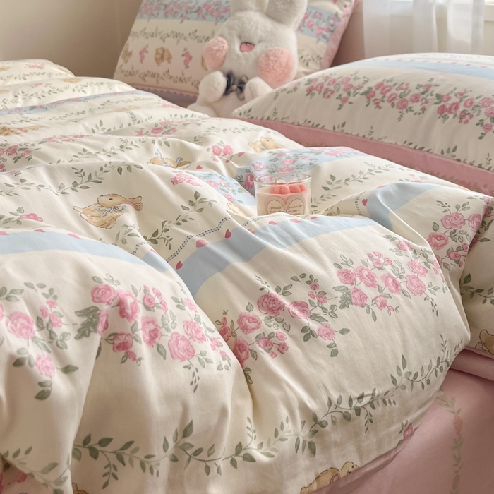 91家纺网 家纺一手货源 找家纺 吉象家纺 2025新款12868全棉印花单被套 碎花小兔