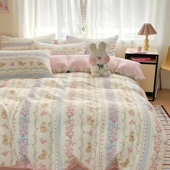 91家纺网 家纺一手货源 找家纺 吉象家纺 2025新款12868全棉印花单被套 碎花小兔