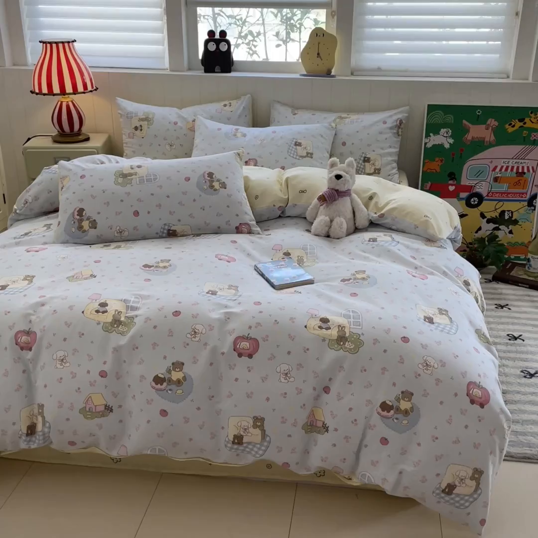 91家纺网 家纺一手货源 找家纺 吉象家纺 2025新款12868全棉印花单被套 爪爪会客厅