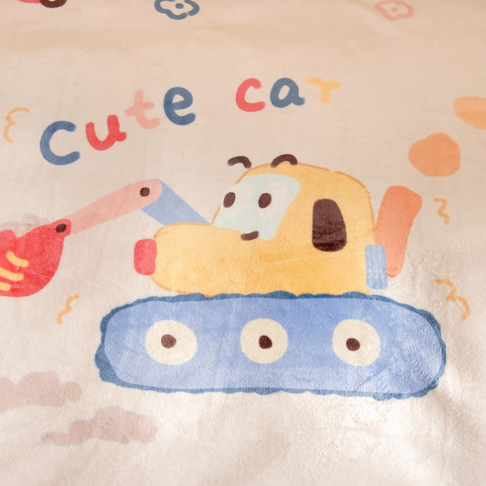 91家纺网 家纺一手货源 找家纺 梵赫 2025新款加厚240克牛奶绒数码印花原创大版卡通幼儿园套件幼儿园三件套 可爱挖土机