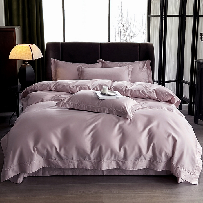 91家纺网 家纺一手货源 找家纺 嘉悦 2025新款50*50S双股长绒棉简约纯色埋绳四件套邂逅-实拍邂逅-优雅紫