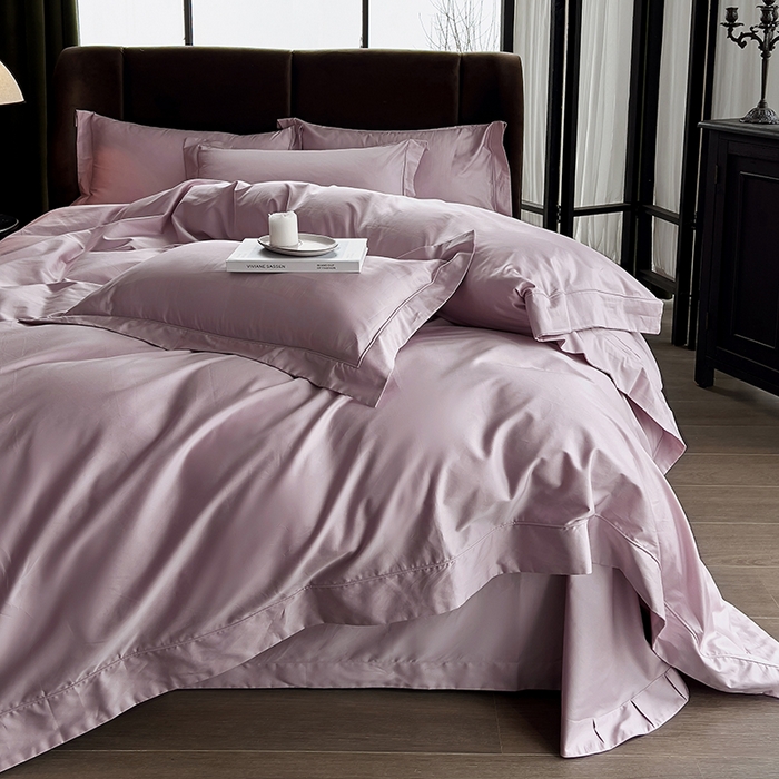 91家纺网 家纺一手货源 找家纺 嘉悦 2025新款50*50S双股长绒棉简约纯色埋绳四件套邂逅-实拍邂逅-优雅紫