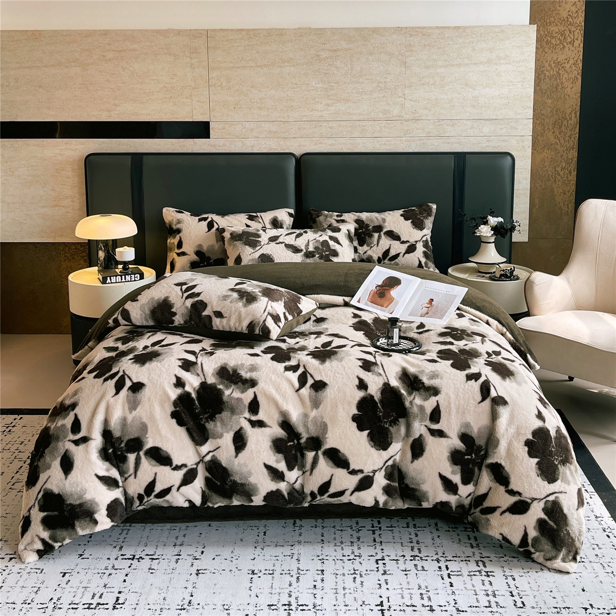 91家纺网 家纺一手货源 找家纺 佰亿莱 2026新款印花兔毛绒双面锁温暖绒四件套 山月记