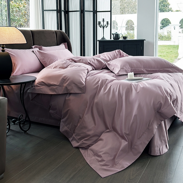 91家纺网 家纺一手货源 找家纺 嘉悦2023新款50*50S双股长绒棉简约纯色埋绳单品被套邂逅邂逅-优雅紫