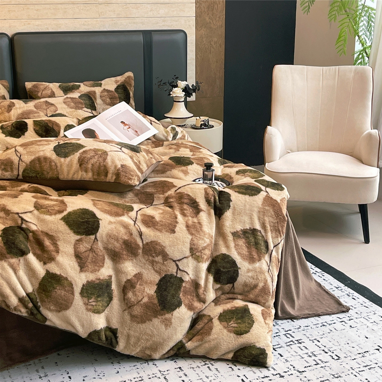 91家纺网 家纺一手货源 找家纺 佰亿莱 2026新款印花兔毛绒双面锁温暖绒四件套 栖音