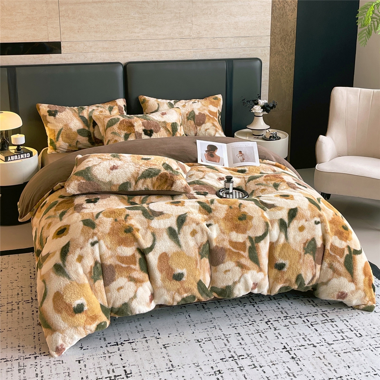 91家纺网 家纺一手货源 找家纺 佰亿莱 2026新款印花兔毛绒双面锁温暖绒四件套 秋离