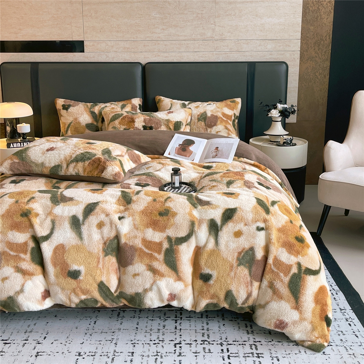 91家纺网 家纺一手货源 找家纺 佰亿莱 2026新款印花兔毛绒双面锁温暖绒四件套 秋离