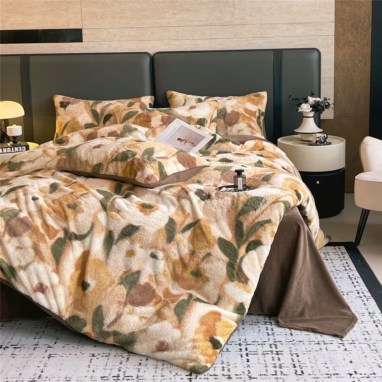 91家纺网 家纺一手货源 找家纺 佰亿莱 2026新款印花兔毛绒双面锁温暖绒四件套 秋离