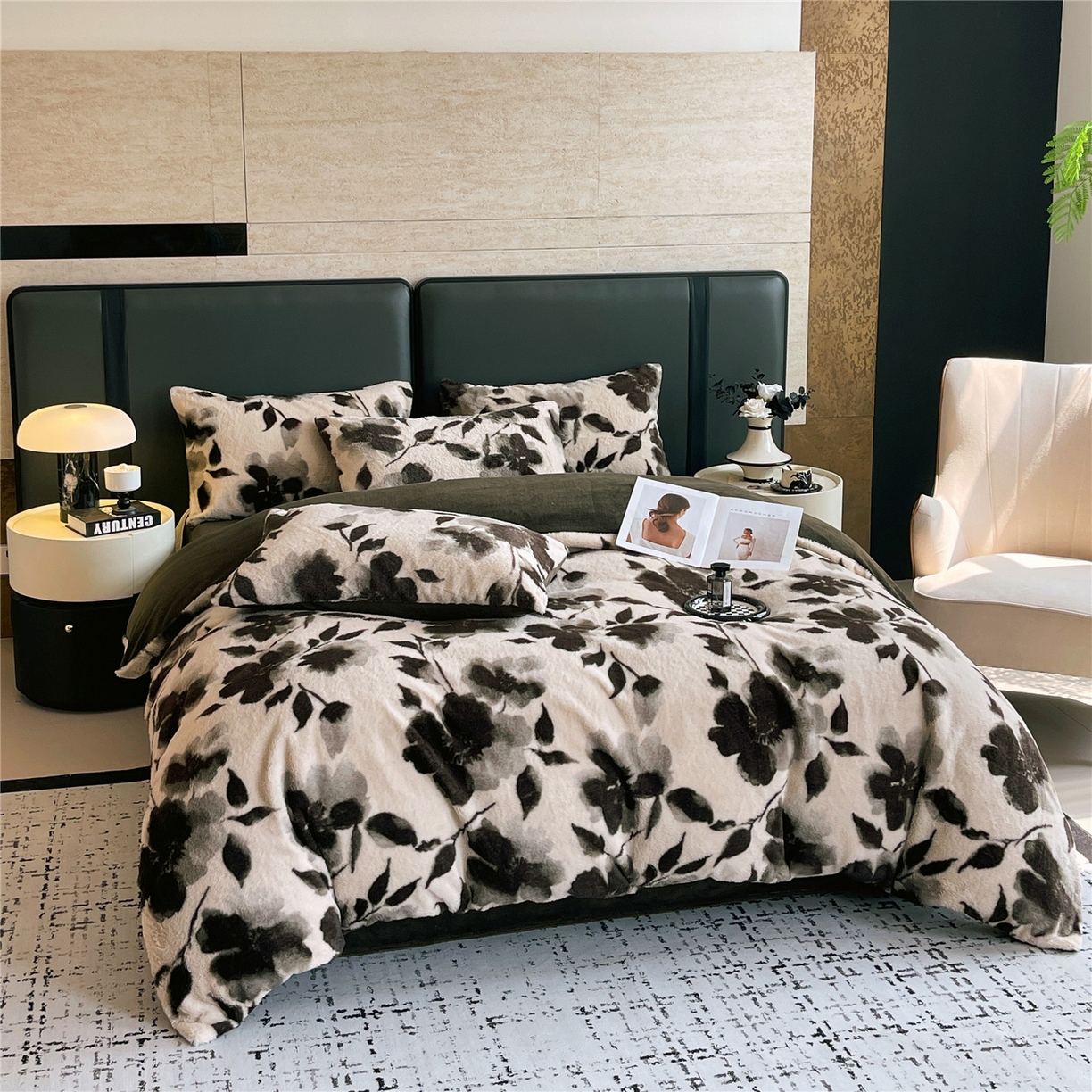 91家纺网 家纺一手货源 找家纺 佰亿莱 2026新款印花兔毛绒双面锁温暖绒四件套 山月记