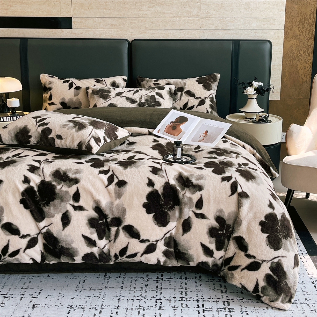 91家纺网 家纺一手货源 找家纺 佰亿莱 2026新款印花兔毛绒双面锁温暖绒四件套 山月记