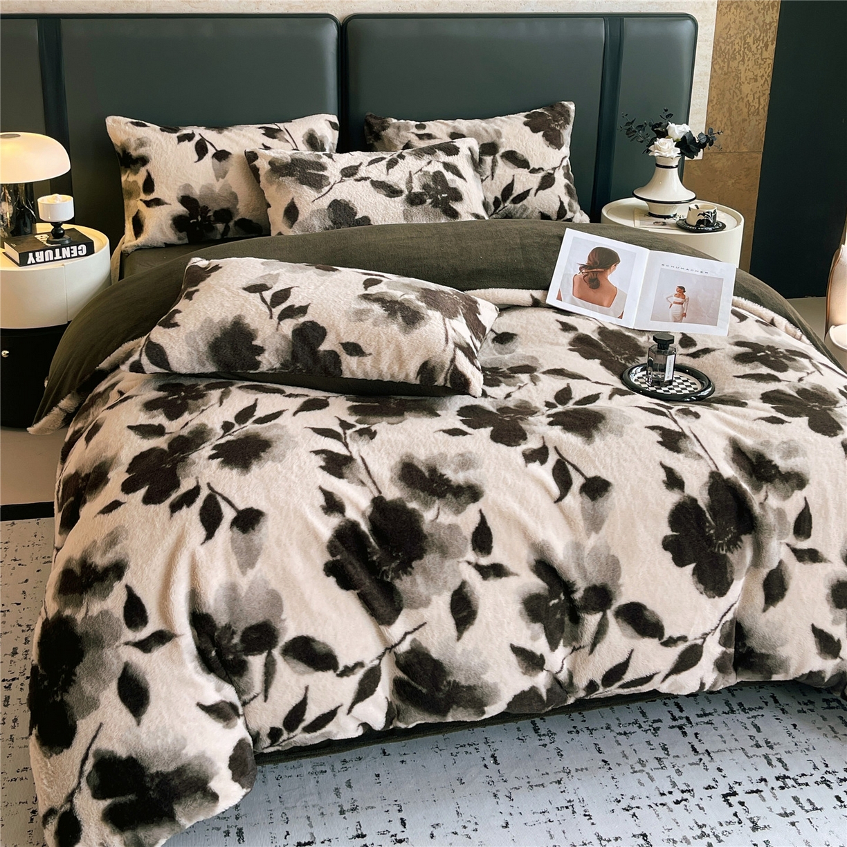 91家纺网 家纺一手货源 找家纺 佰亿莱 2026新款印花兔毛绒双面锁温暖绒四件套 山月记