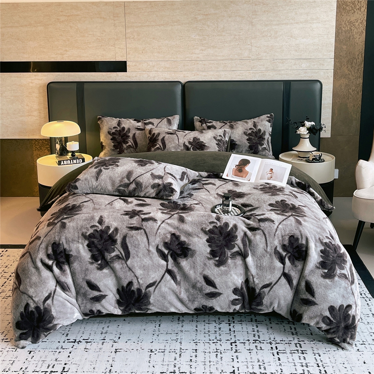 佰亿莱 2026新款印花兔毛绒双面锁温暖绒四件套 晚棠