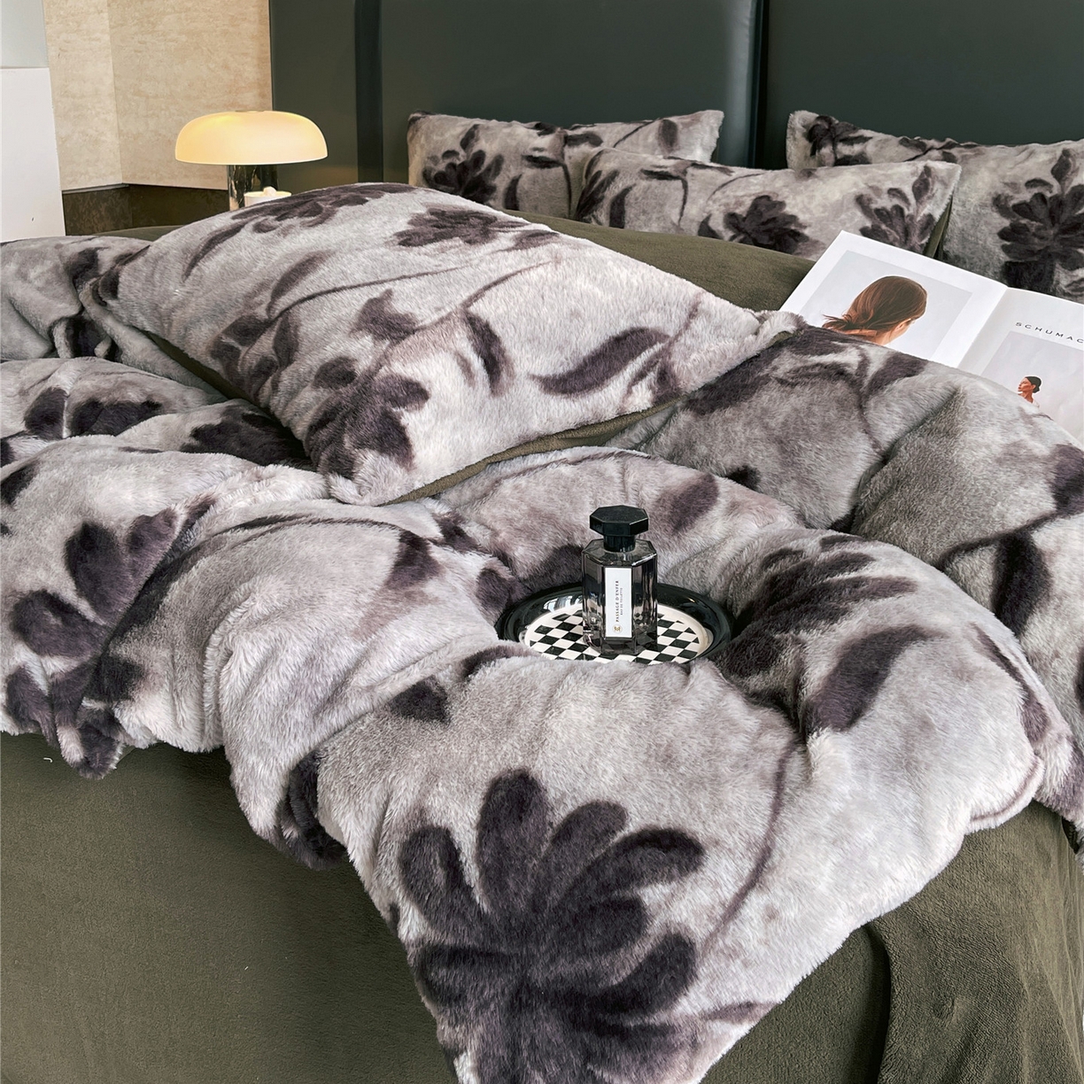 91家纺网 家纺一手货源 找家纺 佰亿莱 2026新款印花兔毛绒双面锁温暖绒四件套 晚棠