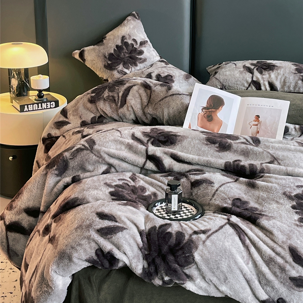 91家纺网 家纺一手货源 找家纺 佰亿莱 2026新款印花兔毛绒双面锁温暖绒四件套 晚棠