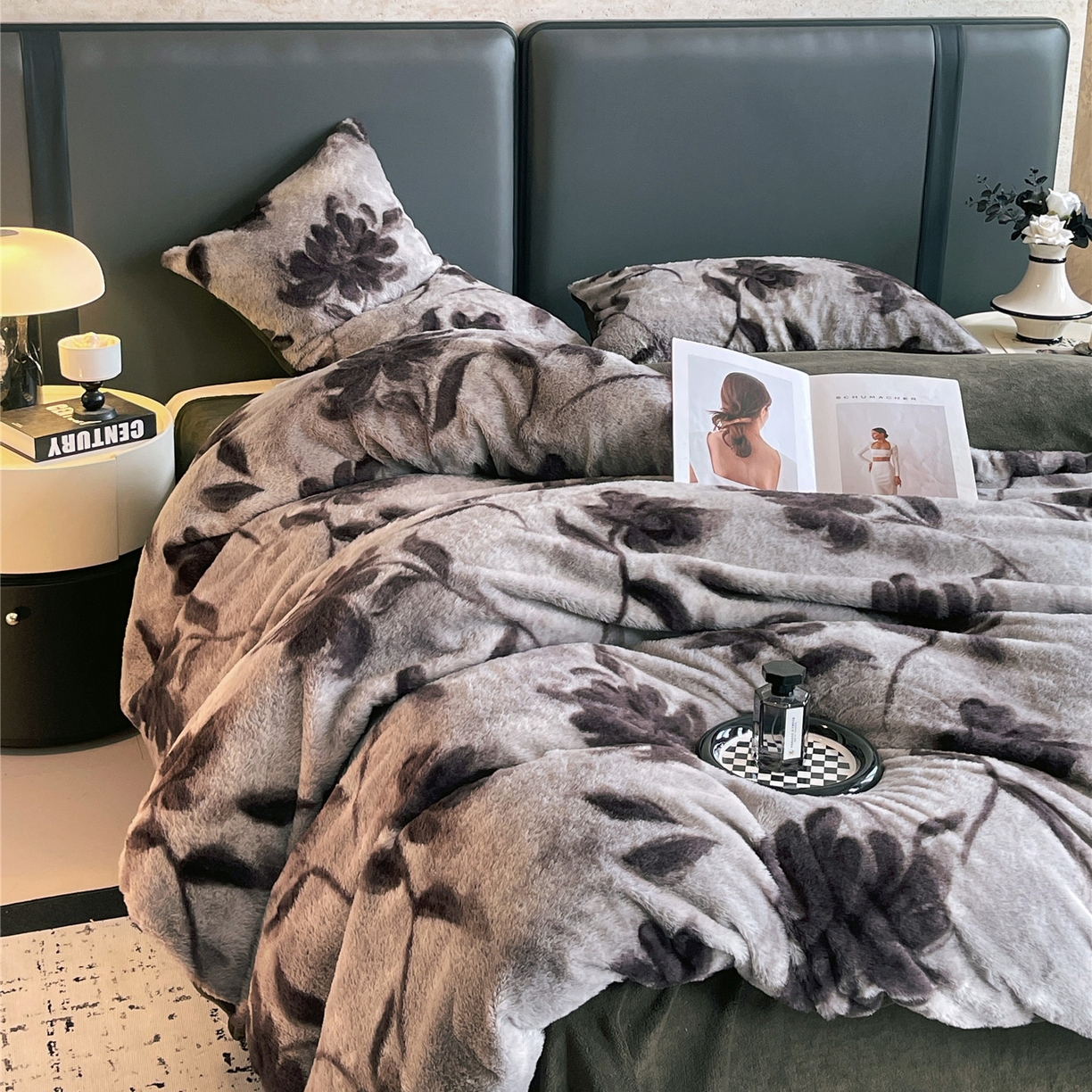 91家纺网 家纺一手货源 找家纺 佰亿莱 2026新款印花兔毛绒双面锁温暖绒四件套 晚棠