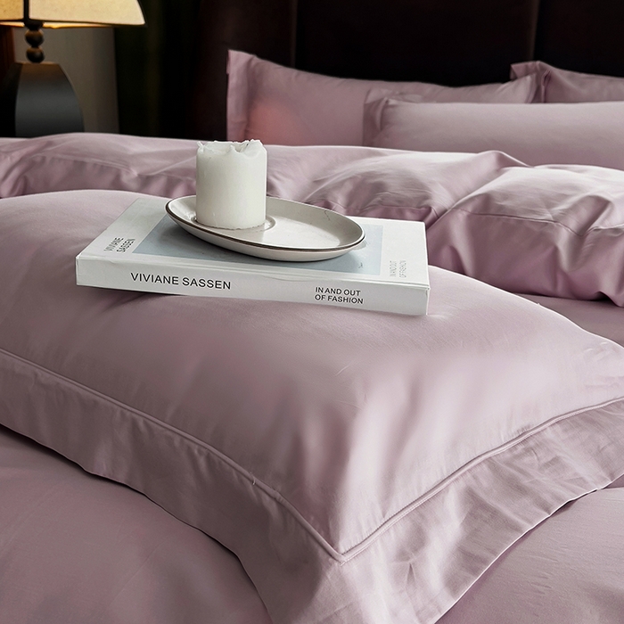 91家纺网 家纺一手货源 找家纺 嘉悦2023新款50*50S双股长绒棉简约纯色埋绳单品枕套邂逅邂逅-优雅紫