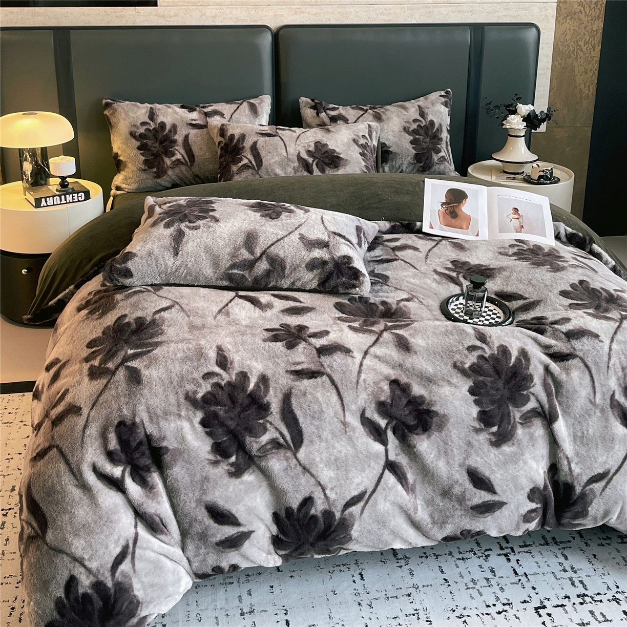 91家纺网 家纺一手货源 找家纺 佰亿莱 2026新款印花兔毛绒双面锁温暖绒四件套 晚棠