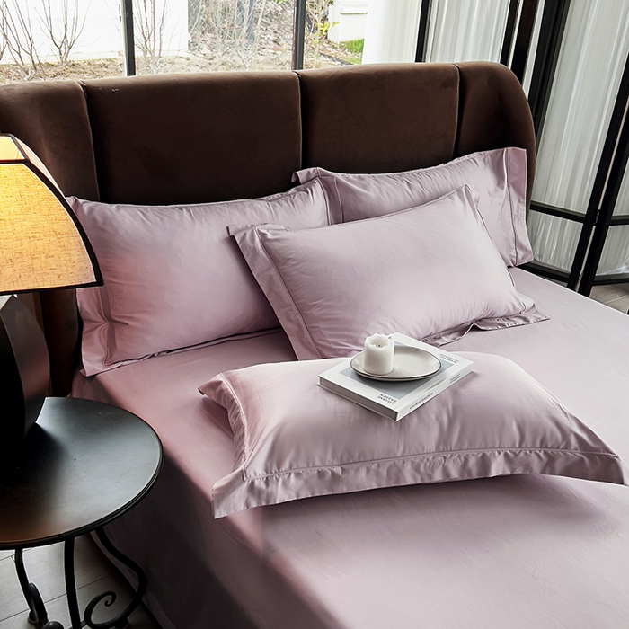 91家纺网 家纺一手货源 找家纺 嘉悦2023新款50*50S双股长绒棉简约纯色埋绳单品床单邂逅邂逅-优雅紫