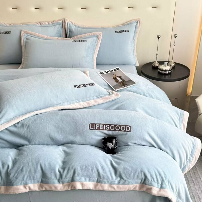 91家纺网 家纺一手货源 找家纺 （总）淳绵家居 2025新款高克重保暖全消光牛奶绒小丛绒四件套-潮派