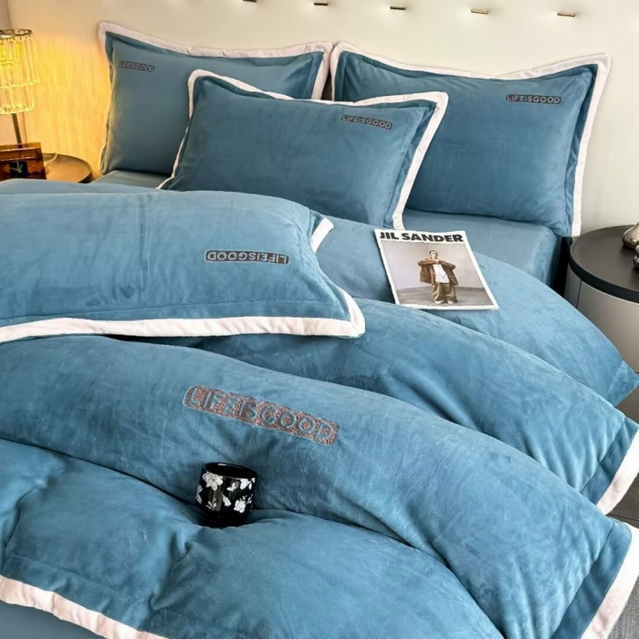 91家纺网 家纺一手货源 找家纺 （总）淳绵家居 2025新款高克重保暖全消光牛奶绒小丛绒四件套-潮派