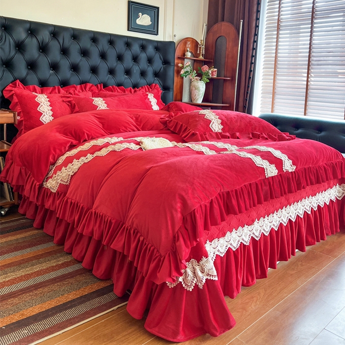 91家纺网 家纺一手货源 找家纺 瑞宝 2025新款宝宝绒床盖四件套-北欧风情（控价 308起） 北欧风情-中国红