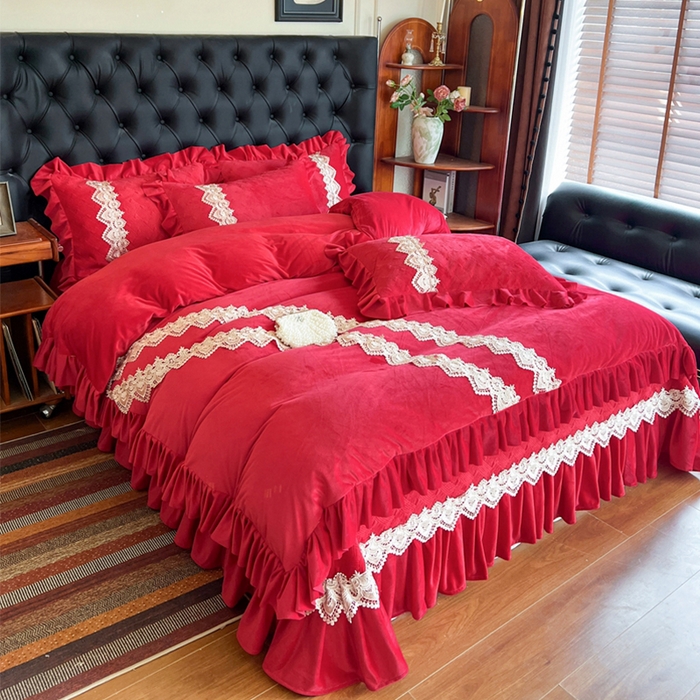 91家纺网 家纺一手货源 找家纺 瑞宝 2025新款宝宝绒床盖四件套-北欧风情（控价 308起） 北欧风情-中国红