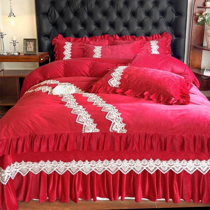 91家纺网 家纺一手货源 找家纺 瑞宝 2025新款宝宝绒床盖四件套-北欧风情（控价 308起） 北欧风情-中国红