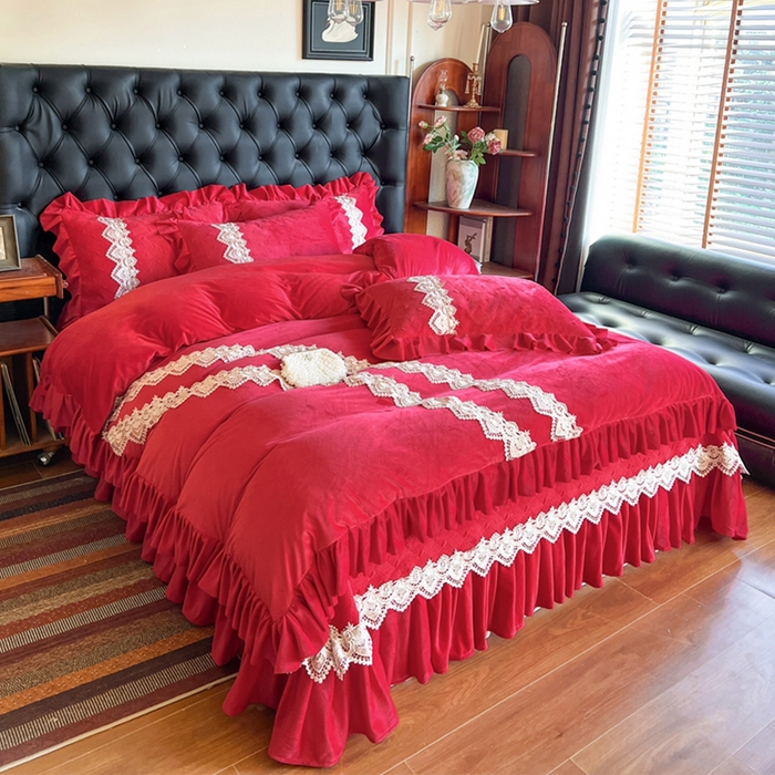 91家纺网 家纺一手货源 找家纺 瑞宝 2025新款宝宝绒床盖四件套-北欧风情（控价 308起） 北欧风情-中国红