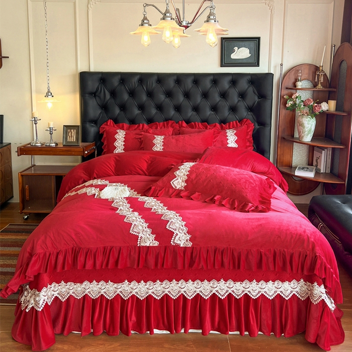 瑞宝 2025新款宝宝绒床盖四件套-北欧风情（控价 308起） 北欧风情-中国红