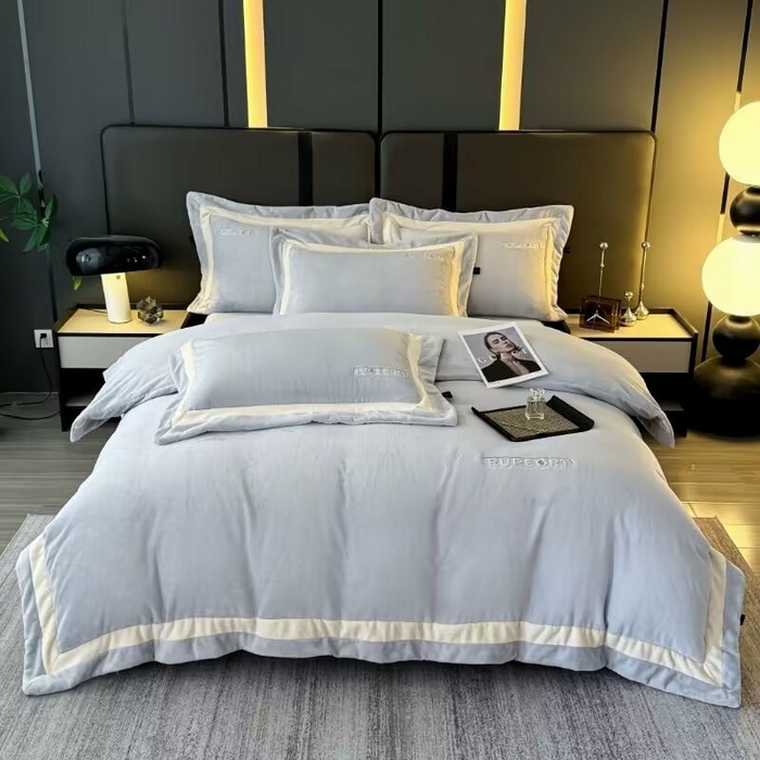 91家纺网 家纺一手货源 找家纺 （总）淳绵家居 2025新款高克重超厚云芙绒轻奢拼色工艺款四件套