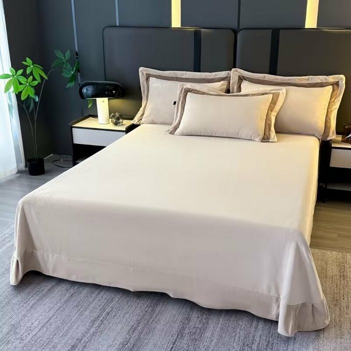 91家纺网 家纺一手货源 找家纺 淳绵家居 2025新款高克重超厚云芙绒轻奢拼色工艺款四件套 云芙绒-卡其