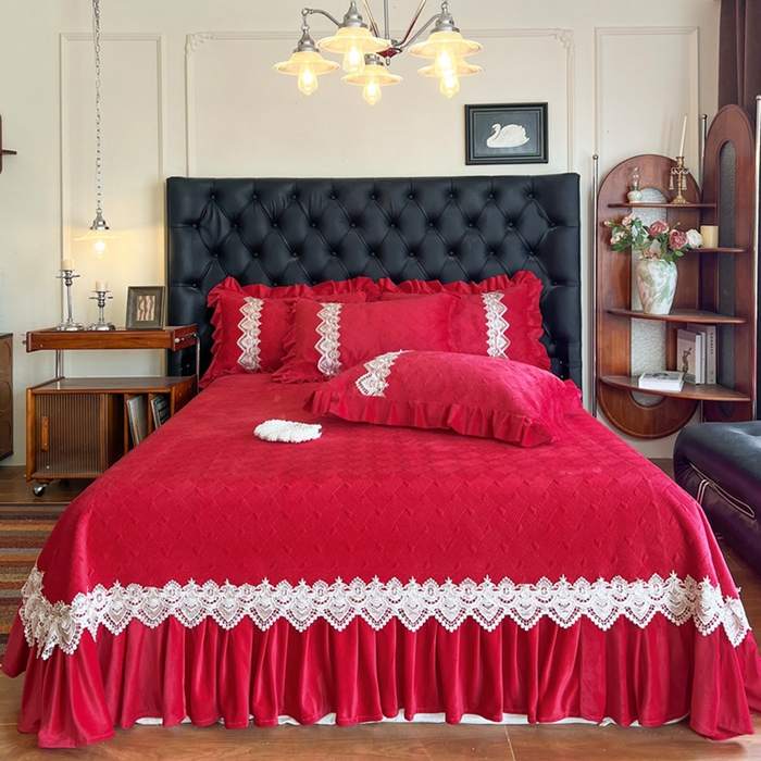 瑞宝 2025新款宝宝绒床盖床盖单件床盖单品单床盖床盖三件套-北欧风情 北欧风情-中国红