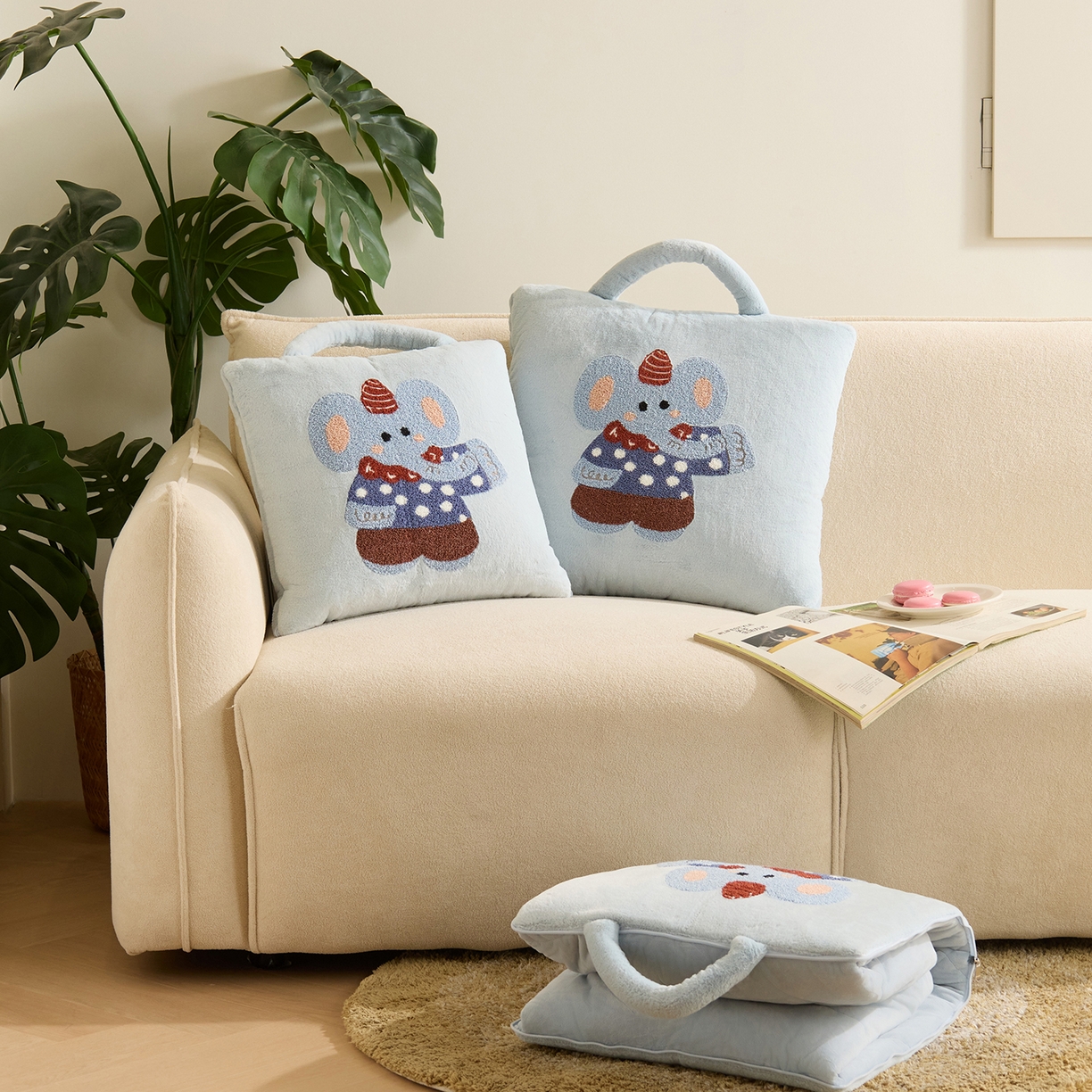 91家纺网 家纺一手货源 找家纺 （总）多米家居 2025新款可爱卡通双荣毛巾绣抱枕被