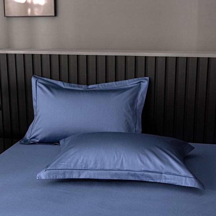 91家纺网 家纺一手货源 找家纺 姝辰 2025新款50双股贡缎（100S）全棉纯棉贡缎纯色纯棉单人成人单枕套 枕套单件 宝石蓝