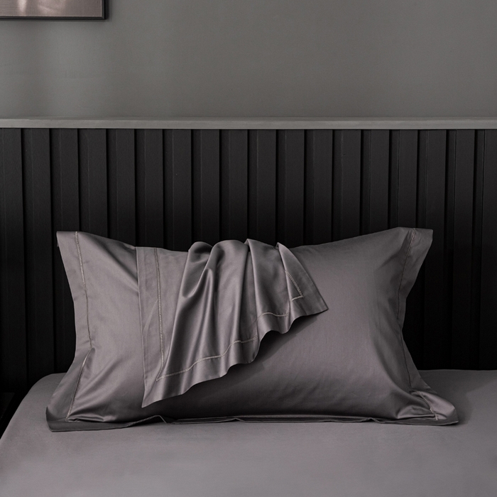 姝辰 2025新款50双股贡缎（100S）全棉纯棉贡缎纯色纯棉单人成人单枕套 枕套单件 墨灰