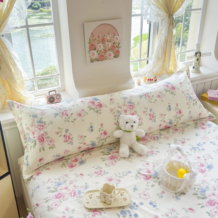 91家纺网 家纺一手货源 找家纺 姝辰 2025新款全棉纯棉印花双人长枕套纯棉加长单枕套 春日繁花