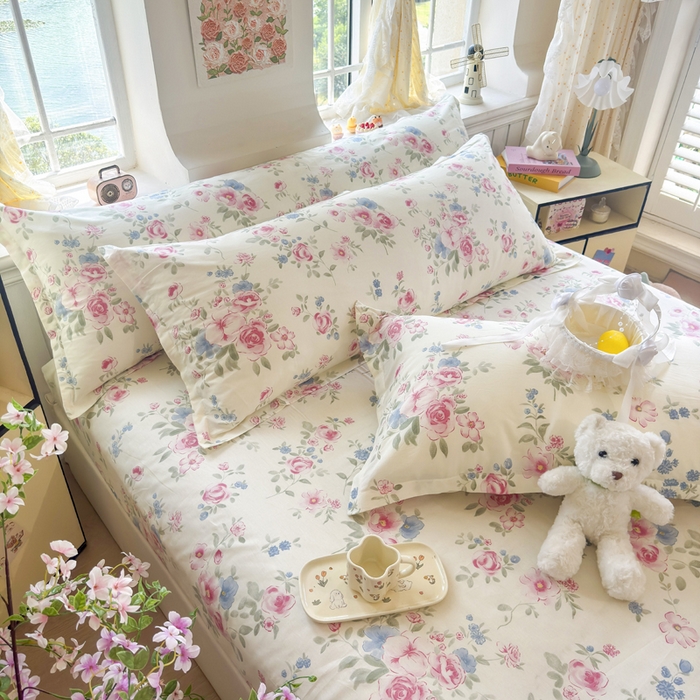 91家纺网 家纺一手货源 找家纺 姝辰 2025新款全棉纯棉印花双人长枕套纯棉加长单枕套 春日繁花