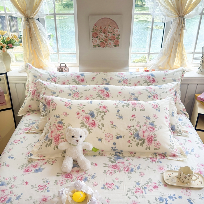 姝辰 2025新款全棉纯棉印花双人长枕套纯棉加长单枕套 春日繁花