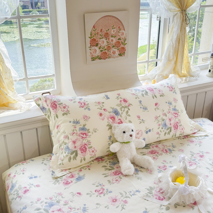 91家纺网 家纺一手货源 找家纺 姝辰 2025新款全棉纯棉印花双人长枕套纯棉加长单枕套 春日繁花