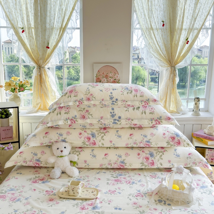 91家纺网 家纺一手货源 找家纺 姝辰 2025新款全棉纯棉印花双人长枕套纯棉加长单枕套 春日繁花